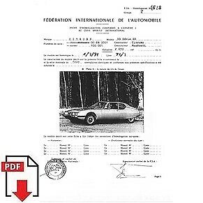 1971 Citroen SM (SB série SB) FIA homologation form PDF download